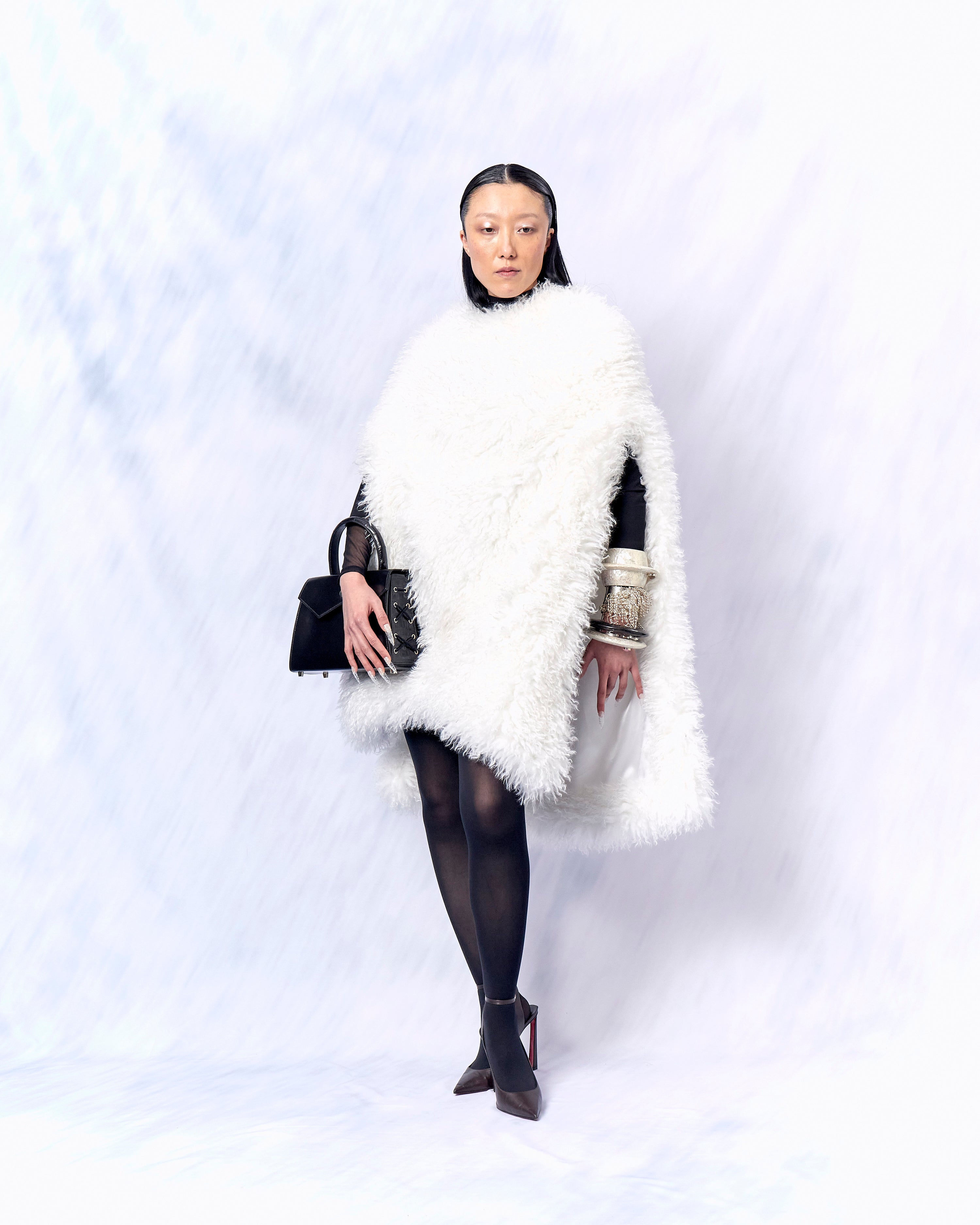 OPENED FAUX FUR CLOAK