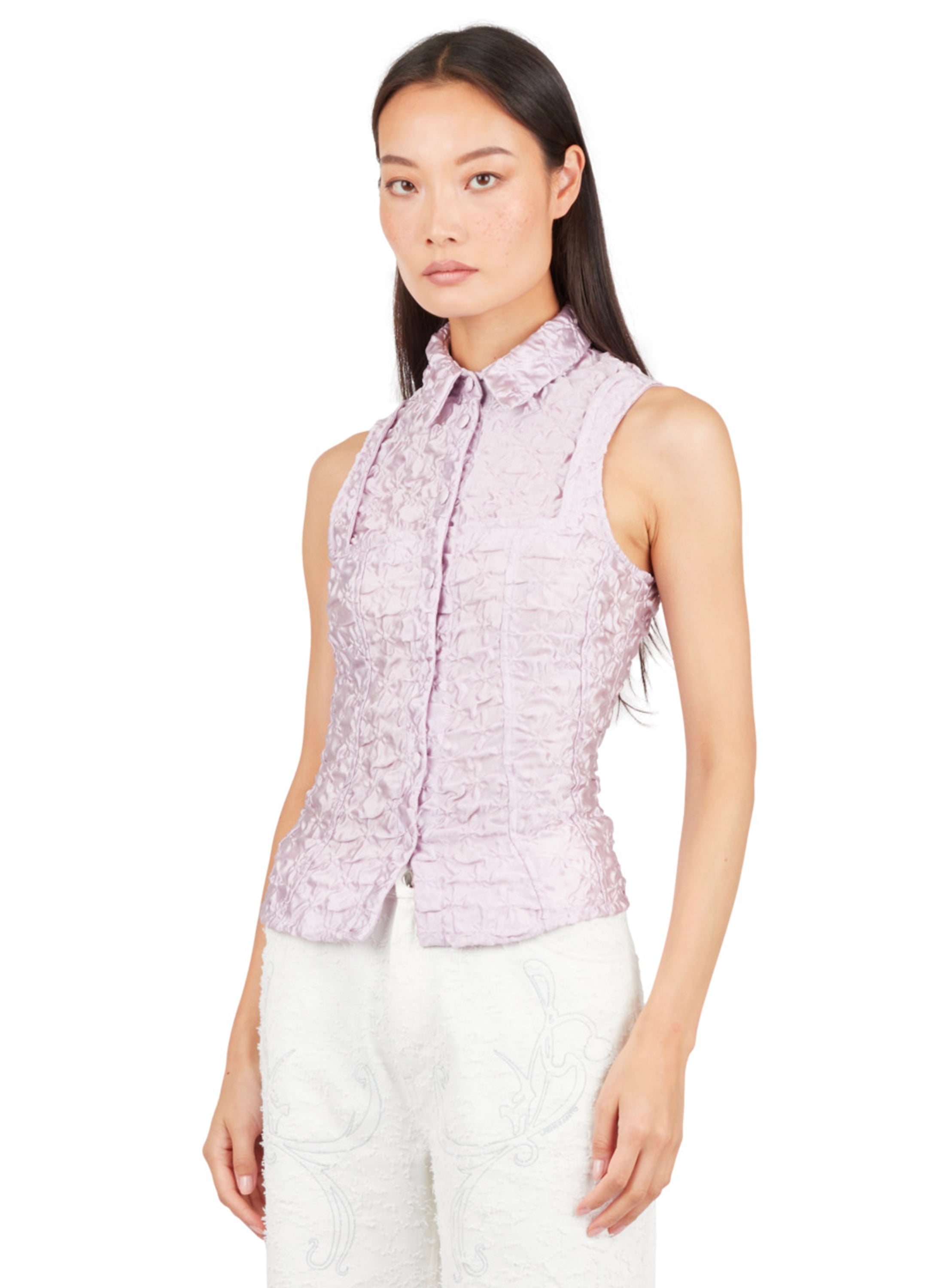 SLEEVELESS BUTTON-UP TOP